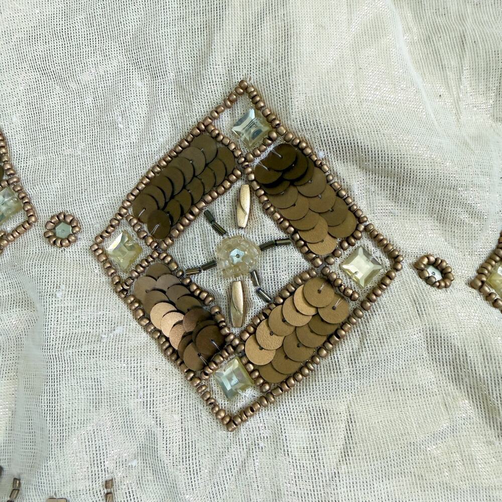 Kim Seybert Cream & Gold Beaded Christmas Tree Skirt Sequin Accent EUC - Picture 4 of 7
